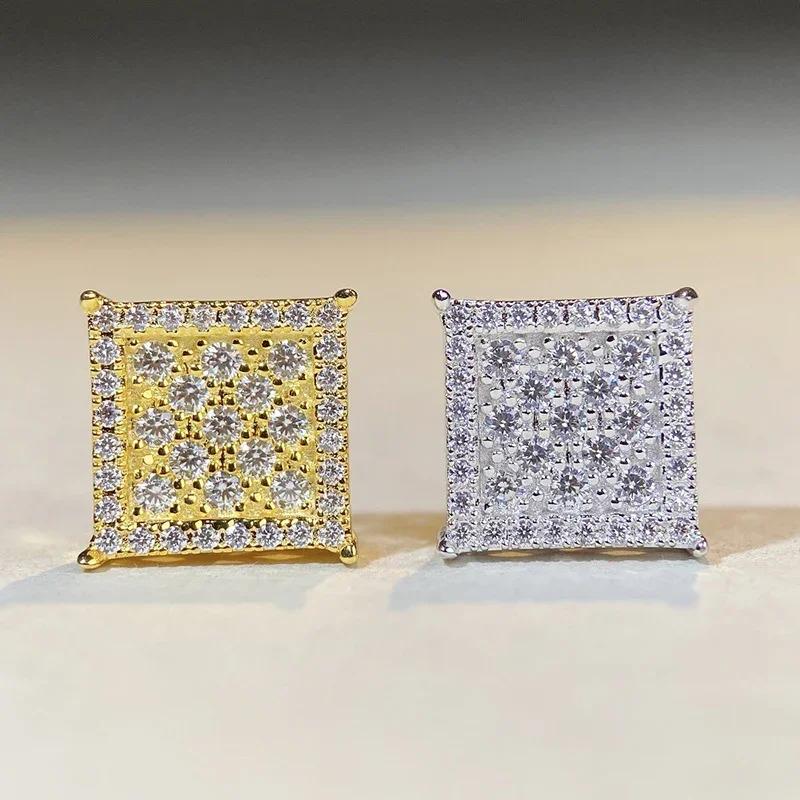 Huitan Fashion Square Shaped Stud Earrings Lady Stylish Luxury Sparkling Everyday Zircon Brilliant Cubic Zirconia Accessories