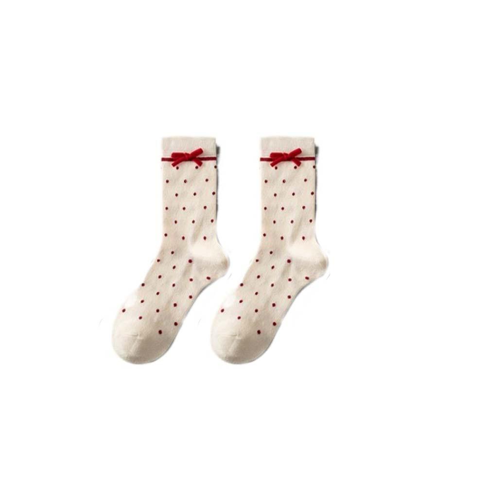 Dots New Year Women's Socks Ruffle Sweet Girls Sock Breathable Autumn Winter Red Socks  Festivals