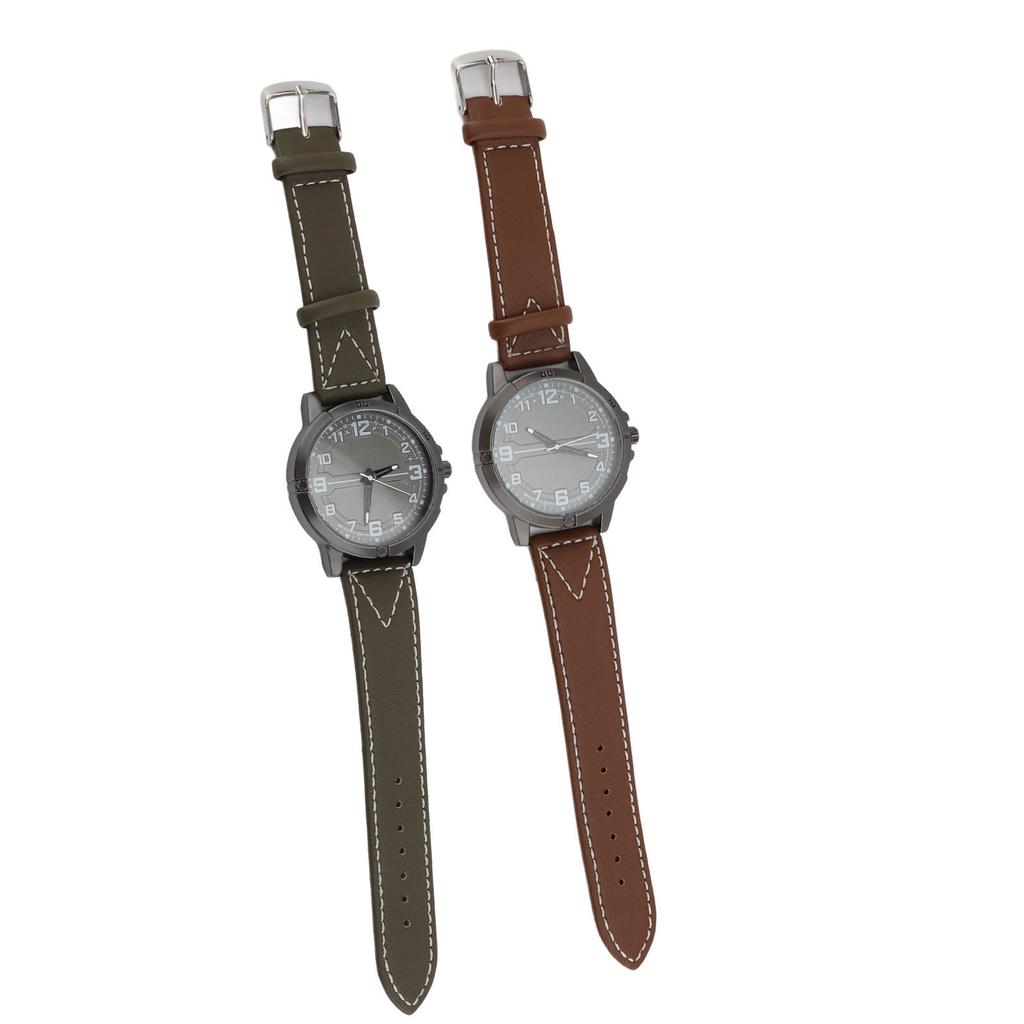 Men Quartz Watch Round Large Dial PU Leather Strap Retro Wristwatch for Daily Life Sports Business P