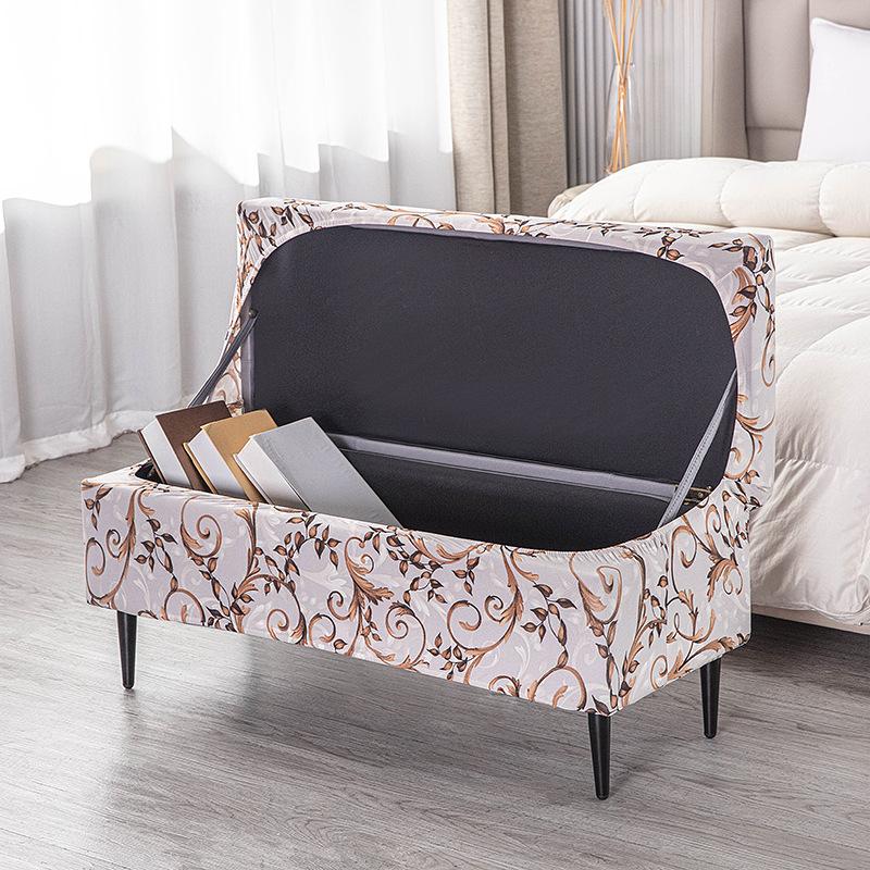 Printed Storage Ottoman Cover Stretch Rectangular Foldable Footstool Covers Long Piano Bench Stool Cover Sofa Footrest Slipcover