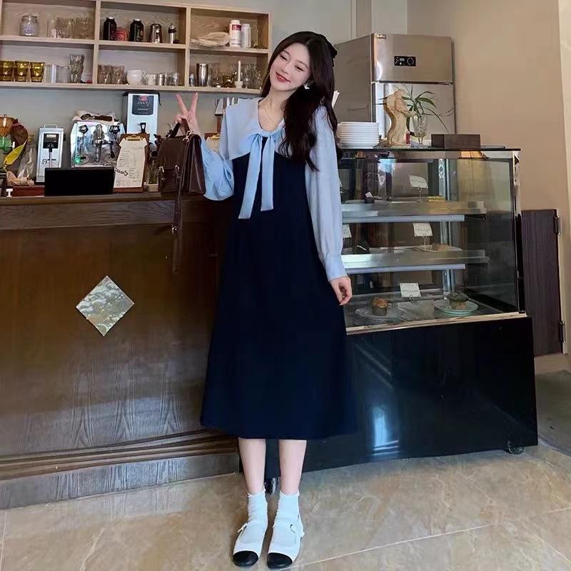 Korean atmosphere, wearing temperament, strap dress, children's early autumn new academic style suit, long dress