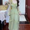 2026 Spring/Summer Trend: French Resort Style Green Chiffon Lace Long Dress