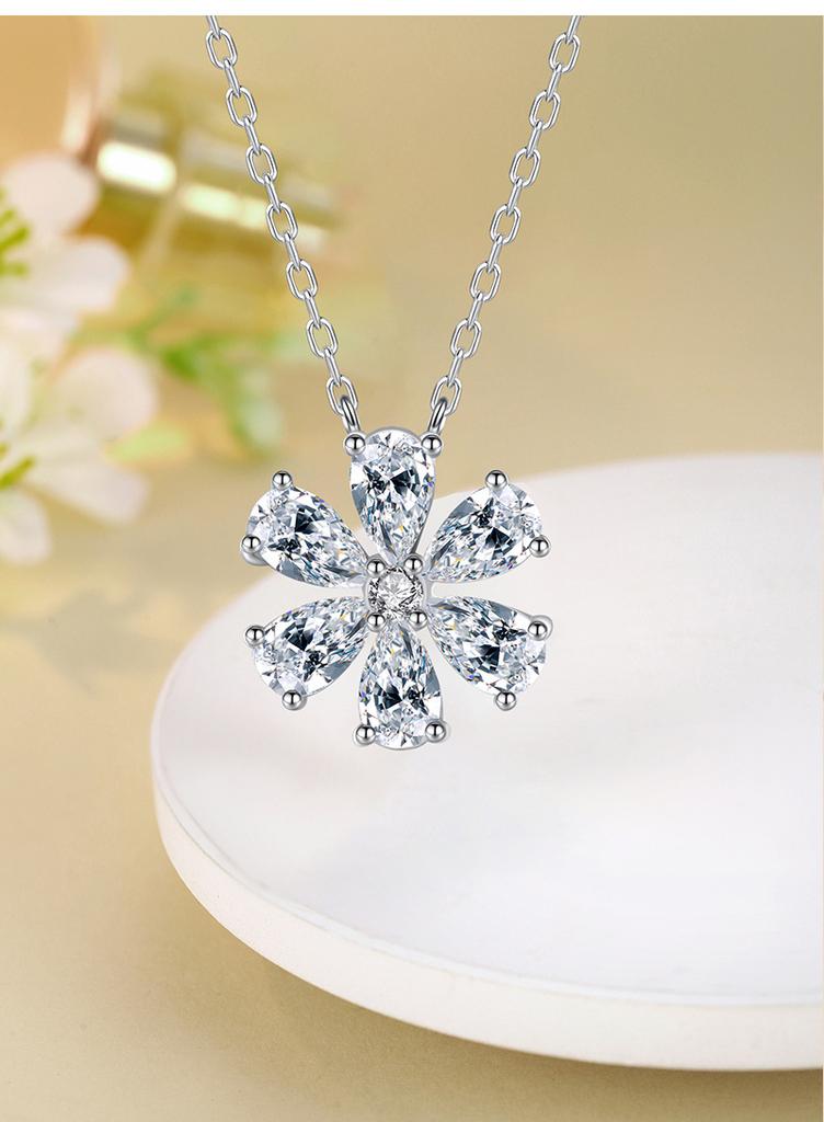 Silver Jewelry Maker Direct Sales 925 Sterling Silver Water Drop Petal Pendant Sweater Chain Flower Necklace for Women
