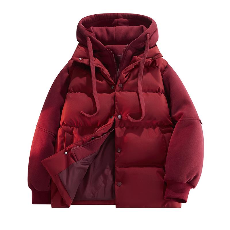 Men's Faux Two-Piece Hooded Puffer Jacket - Thick, Warm, Loose Fit