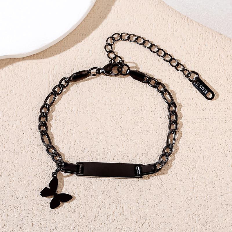 Stainless Steel Children's Butterfly Laser Bracelet - Cuban Chain Design