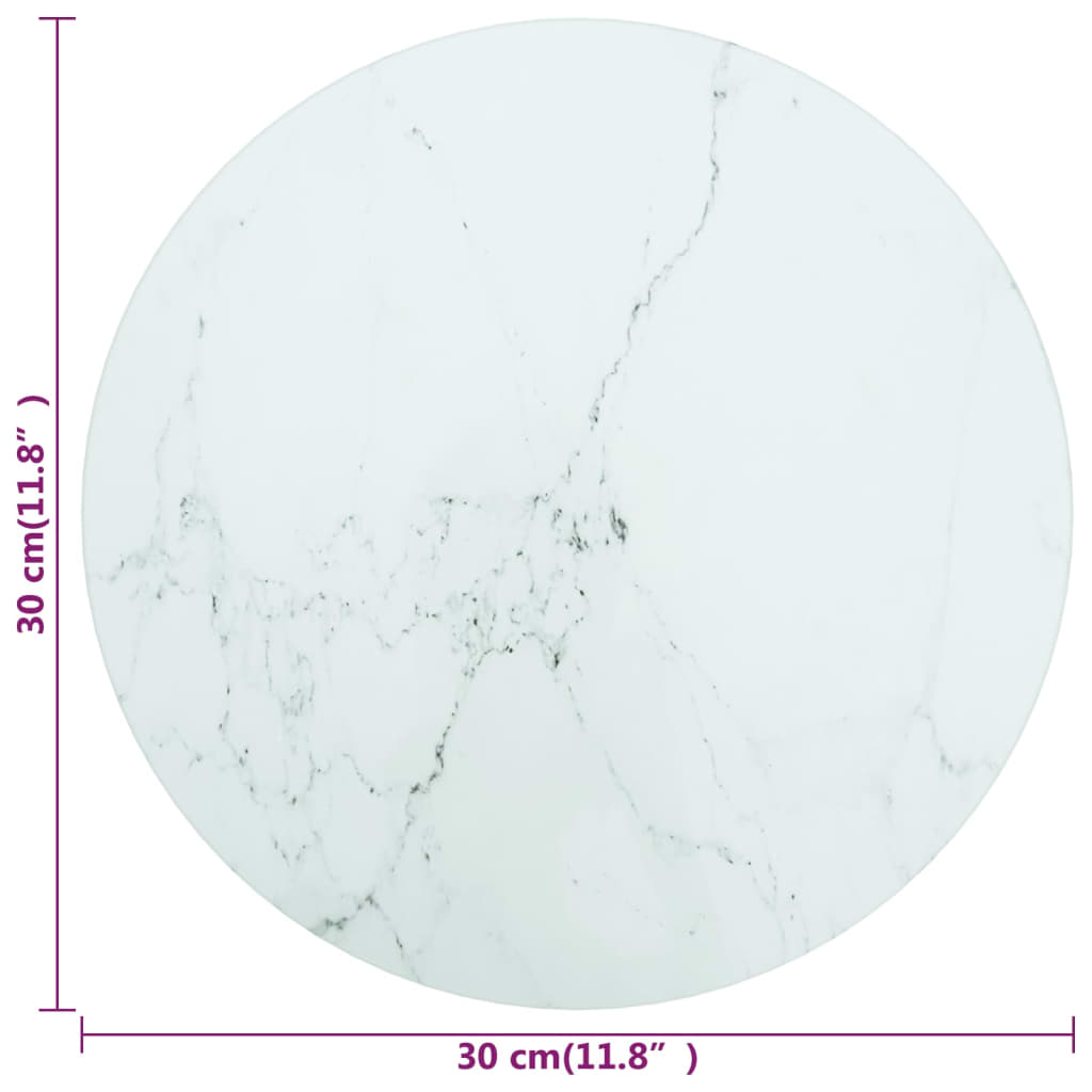 Vidaxl Blat Do Stołu, Biały, Ø30X0,8 Cm, Szkło Ze Wzorem Marmuru