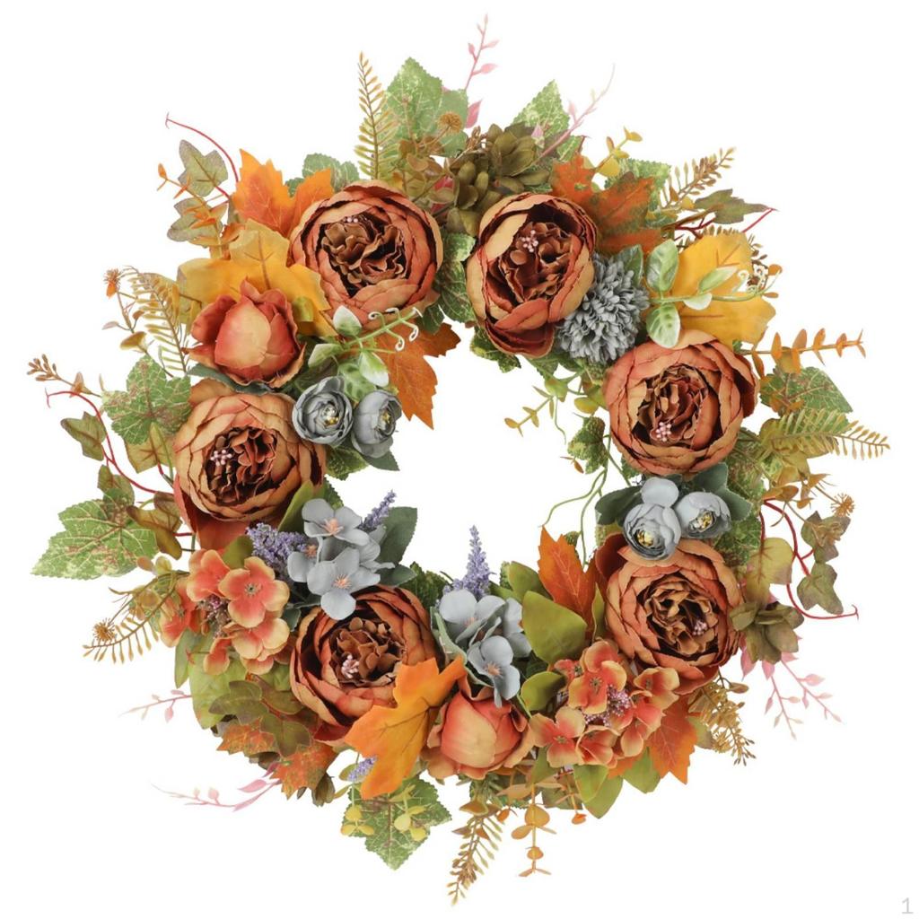 Wreath with Mixed Foliage Layered Silk Flower Autumn for Door, Entryway, Thanksgiving