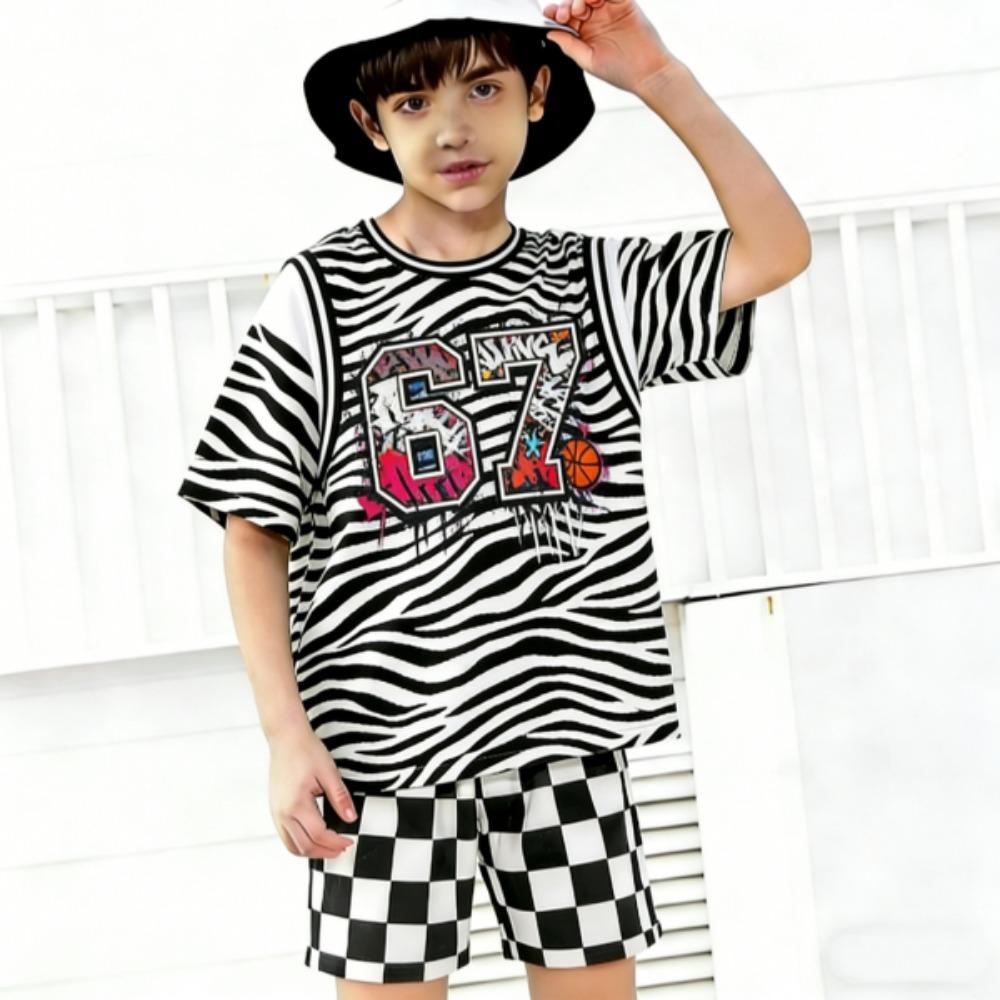 Fake Cardigan 67 Zebra Color Printed Kids T-shirt and Shorts 2 Piece Set Summer Casual Outfit for Boys and Girls Kids Clothing