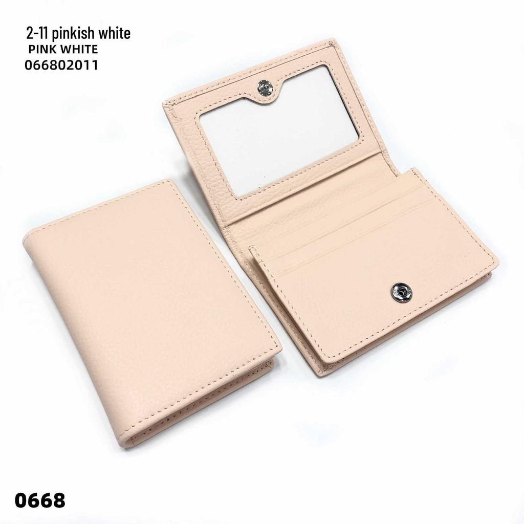 Premium Leather Card Holder: Unisex Cowhide Business Case with Mirror Window, Snap Closure & Coin Purse.