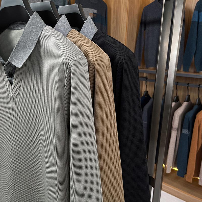 Soft And Comfortable Men'S Fake Two-Piece Autumn Solid Color Simple Quality Long Sleeve T-Shirt Classic Versatile Trend Menswear