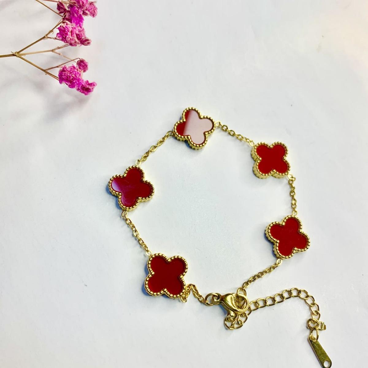 

Титановая сталь, новый браслет с четырьмя листьями клевера, женский двухсторонний браслет с изображением счастливой травы и пяти цветов из перламутра 18K