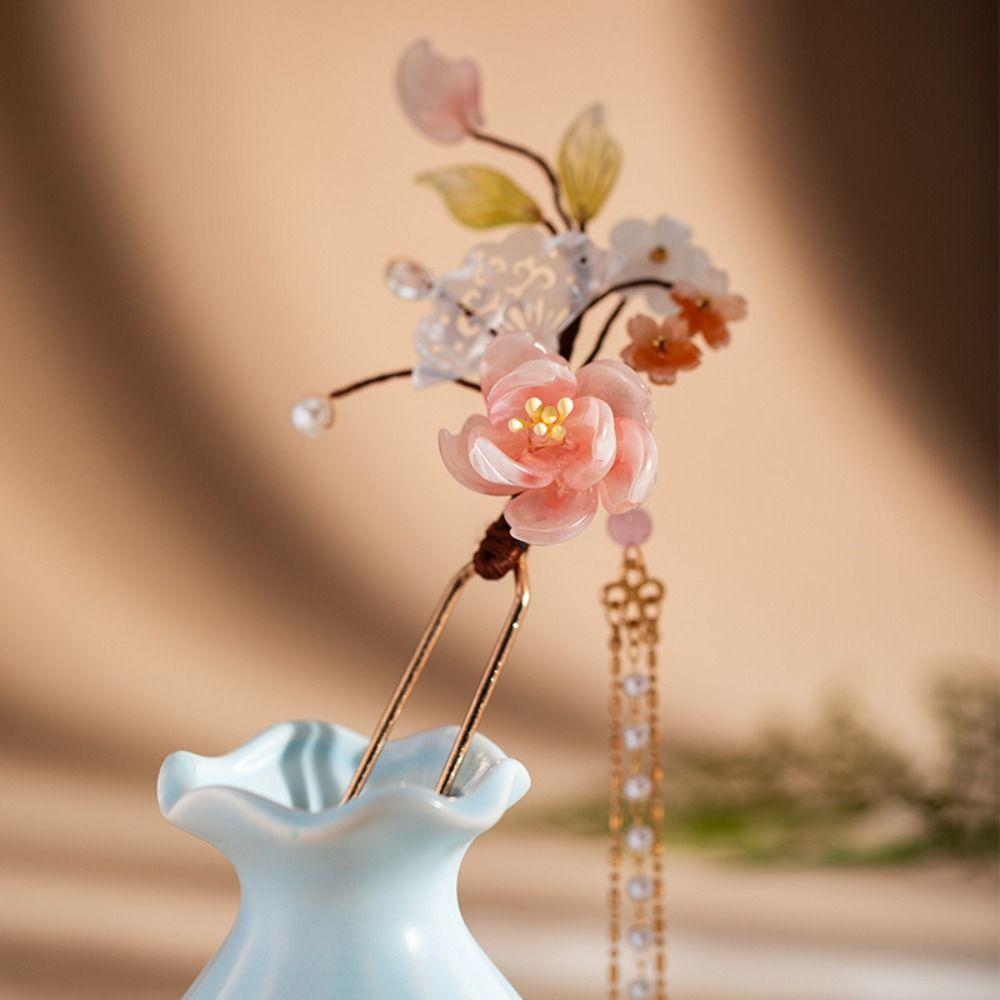 Retro Ancient Hair Stick Tassel Hanfu Headwear Classical Flower Hair Comb Jewelry