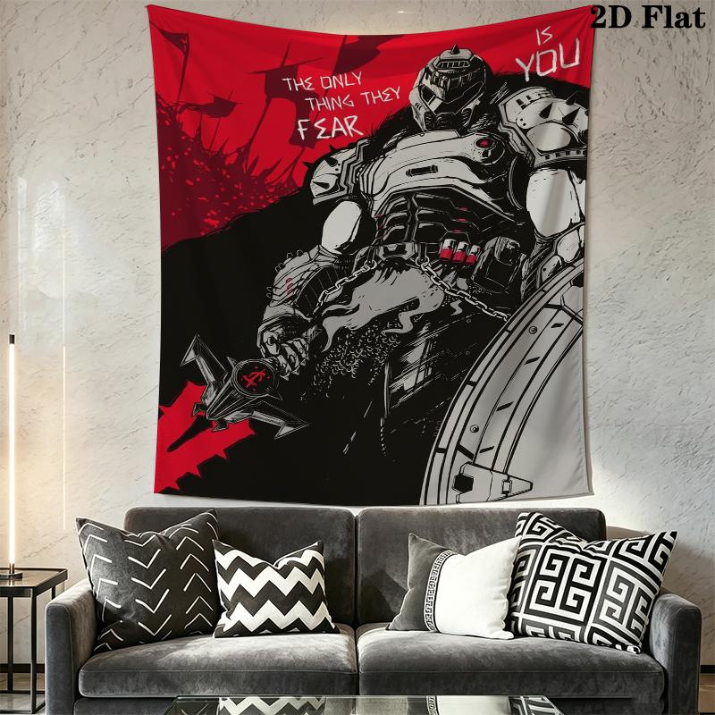 DOOM The Dark Ages Wall Tapestry Aesthetic Wall Hanging Printed Fabric Blanket Decorative Tapestries for Bedroom Living Room Home Decor