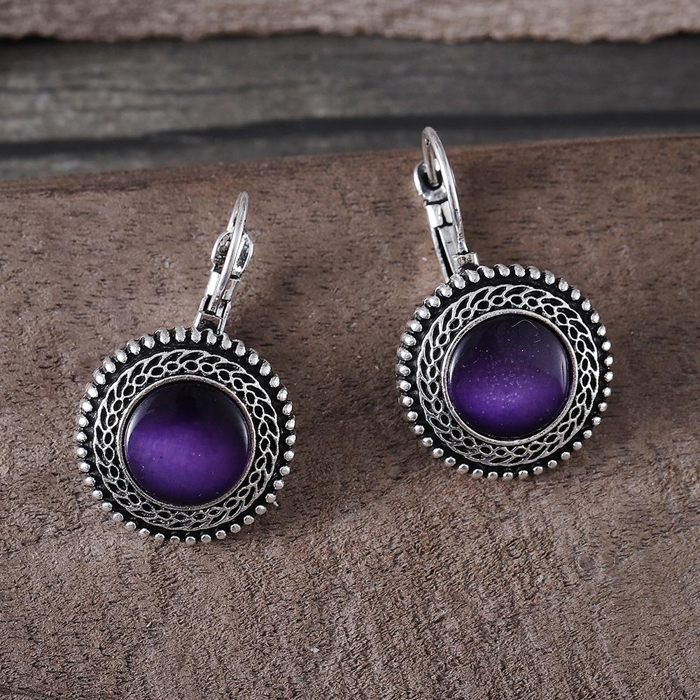 1 Pair Silver Plated Vintage Dangle Earrings Inlaid Gemstone Pick A Color U Prefer for Daily Outfits Party Accessories
