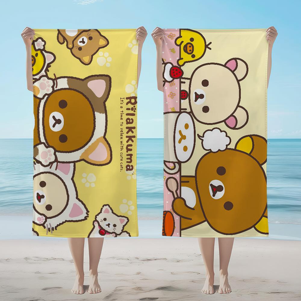 R-rilakkumas-es Towel Textile Bathrobe Beach Quick-Drying Lightweight Cute Portable Camping Swim Pool Cartoon Travel