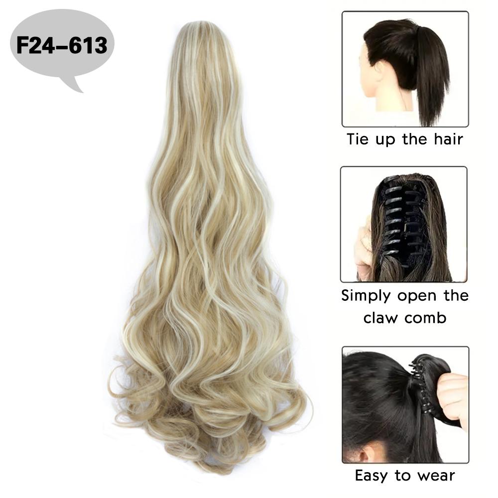 Synthetic Claw Long Curly Wavy Ponytail Hair Extensions Clip In Ponytail Elegant For Women Daily Use Hair Accessories