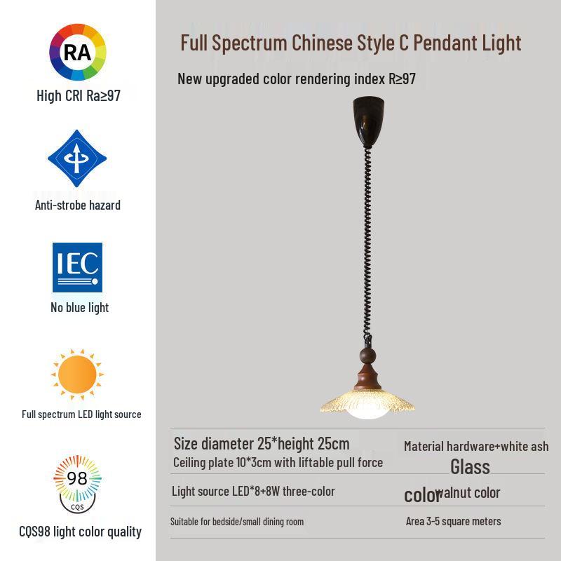 Retro Walnut French Mid-Century Pendant Light for Bedroom, Living Room, and Dining Area