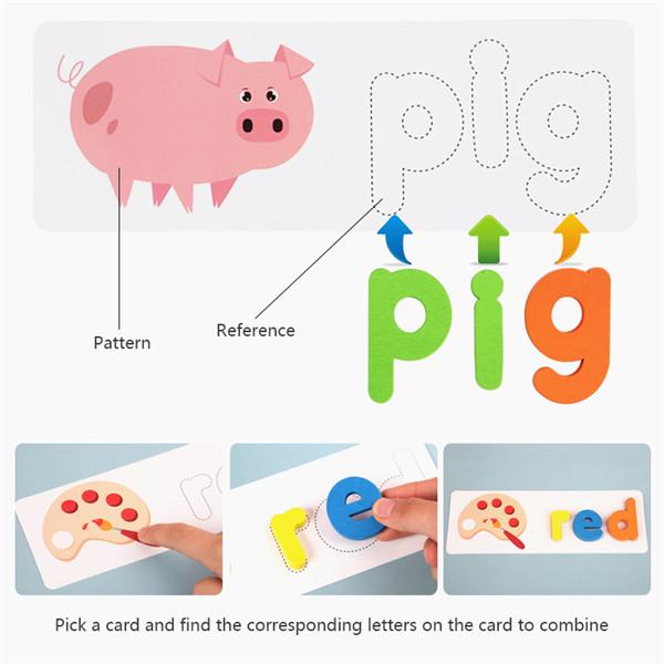 Wooden Alphabet Learning Cards Set Word Spelling Practice Game Toy Letters Spelling Card Word Toys