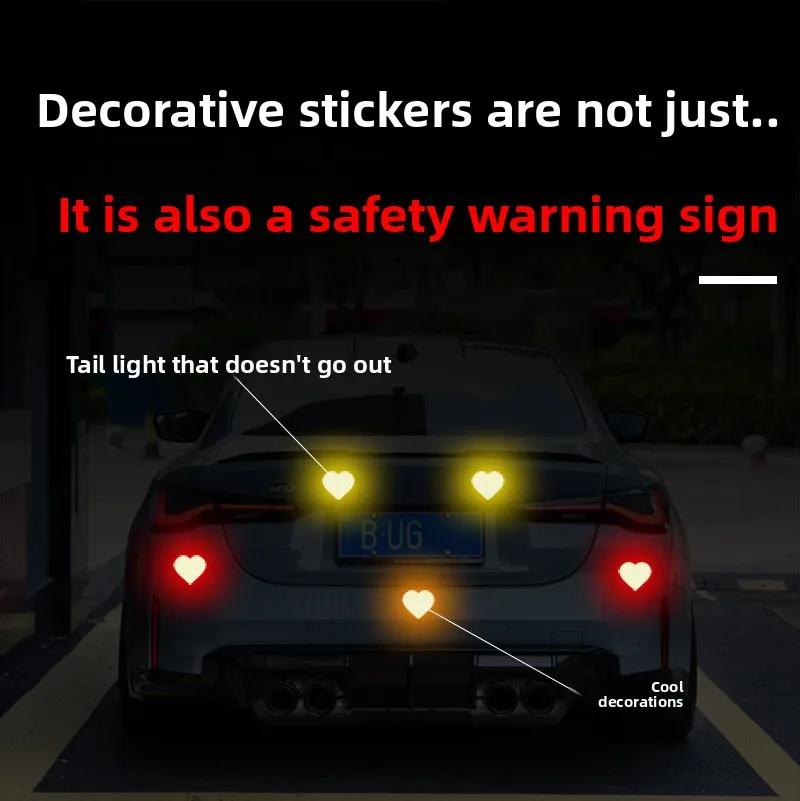 Motorcycle Sticker Reflective Night Safety Warning Electric Scooter Helmet Paper Car Tail Box Rear Heart-shaped Decorative