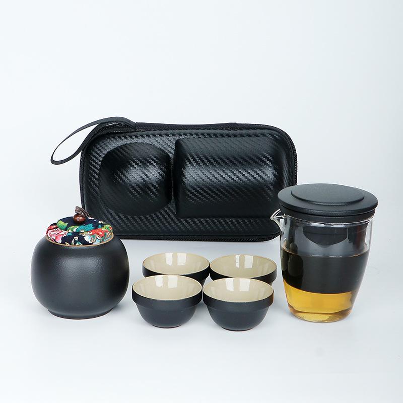 Kung Fu Travel Tea Set: Coarse Pottery Teacup Set with Customizable Logo for Office or Business Trips