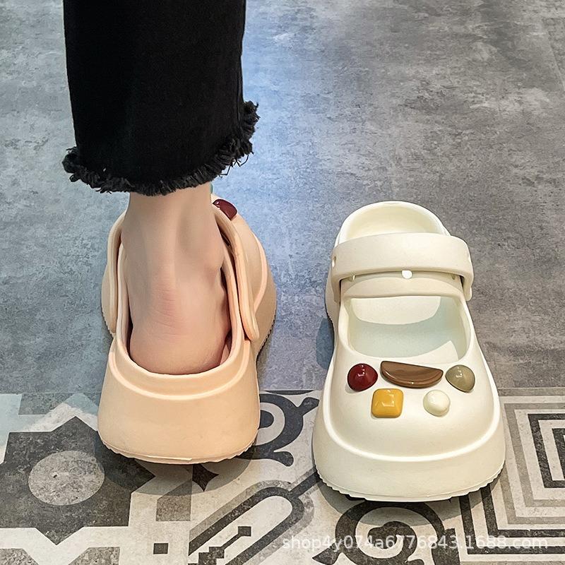 Mary Jane Slippers Women's Summer Wear Non-slip Thick-soled New Hole Shoes Bag Head Half-drag Sandals