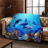 3D Illusion Underwater World Marine Life Shark Dolphin Cartoon Flannel Blanket Throw Blanket for Bedroom Living Room Bed Travel