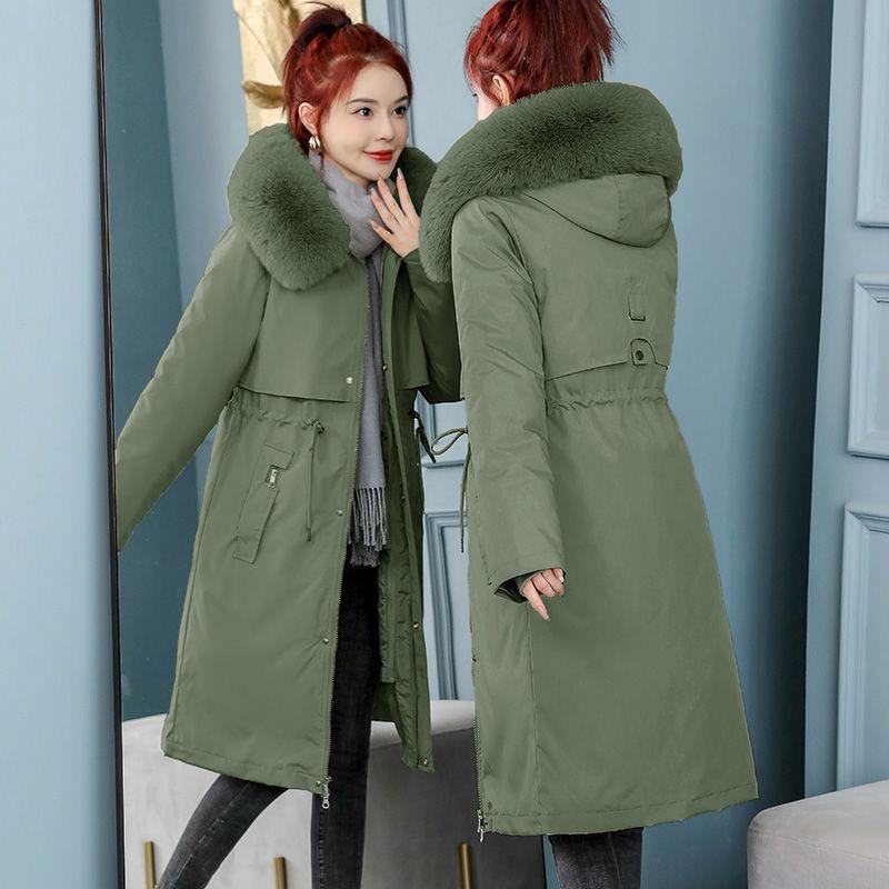 Removable Lining Plus Velvet Parka Women's New Winter Korean Style Mid-length Loose Thickened Cotton Jacket