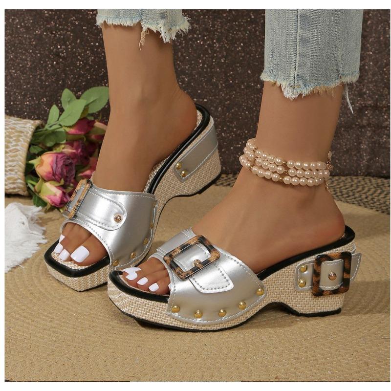 Women's Studded Platform Wedge Sandals, Plus Size Open Toe Casual Summer Outdoor Comfortable Daily Footwear