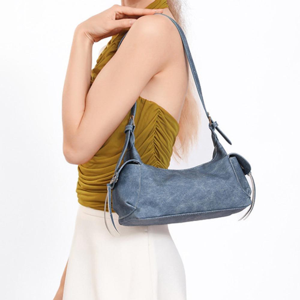 Large Capacity Punk Underarm Bag Retro Pillow Handbag Vintage Y2K Armpit Bag  Women синий