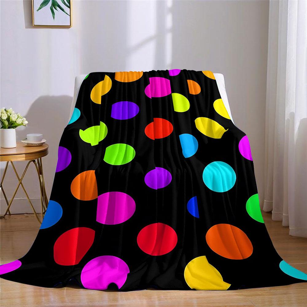 Neon Rainbow Polka Dot Flannel Blanket Warm Soft Halloween Christmas Decorative Couch Warm Cozy All-Season Gift