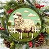 Rustic Farmhouse Round Metal Sheep Wreath Sign 20cm Aluminum Wall Decor for Cafe Garden