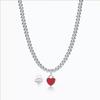 Heart-Shaped Enamel Cross Chain Necklace with Peach Heart Beads for Women - Fashionable Classic Style