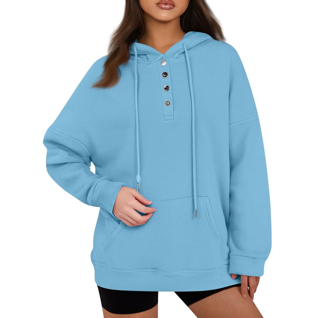 Women's Pullover Hoodies Tops Casual Button Down Long Sleeve Pocket Sweatshirts