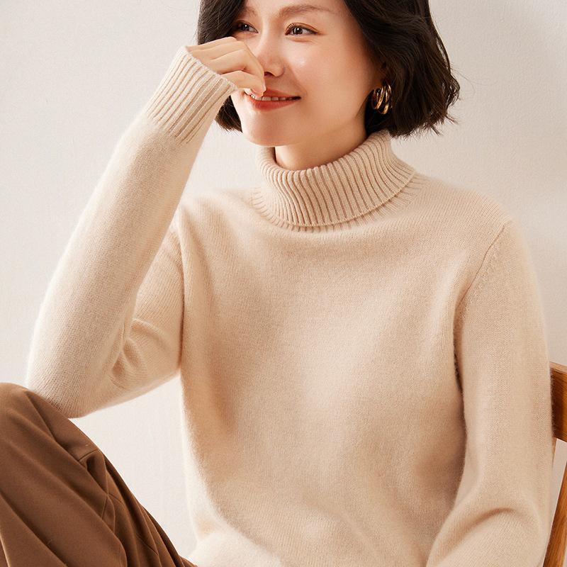 2025 Fall/Winter Cashmere High-Neck Seven-Stitch Thick Slimming Long-Sleeve Knit Base Layer Sweater