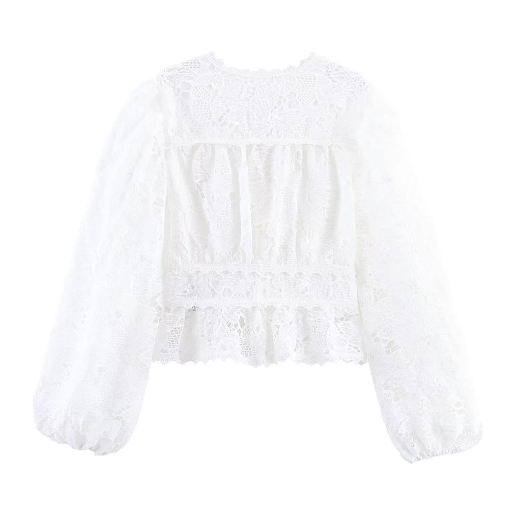 European and American Style French Women's Clothing Hollow Embroidery French Style Long Sleeve Two-piece Set