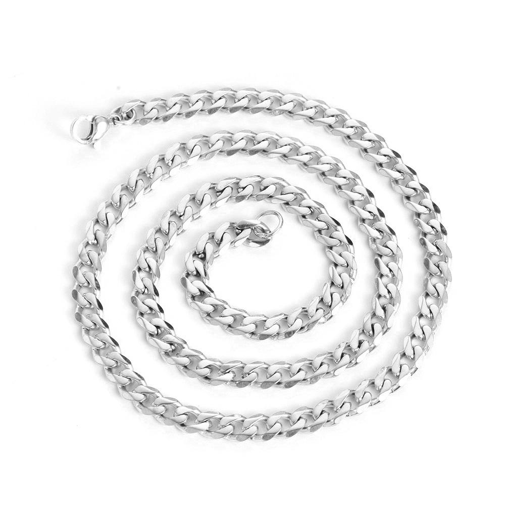 304 Stainless Steel Polished Cuban Chain Necklace: Fashionable Men's and Women's Six-Sided Titanium Clavicle Chain.