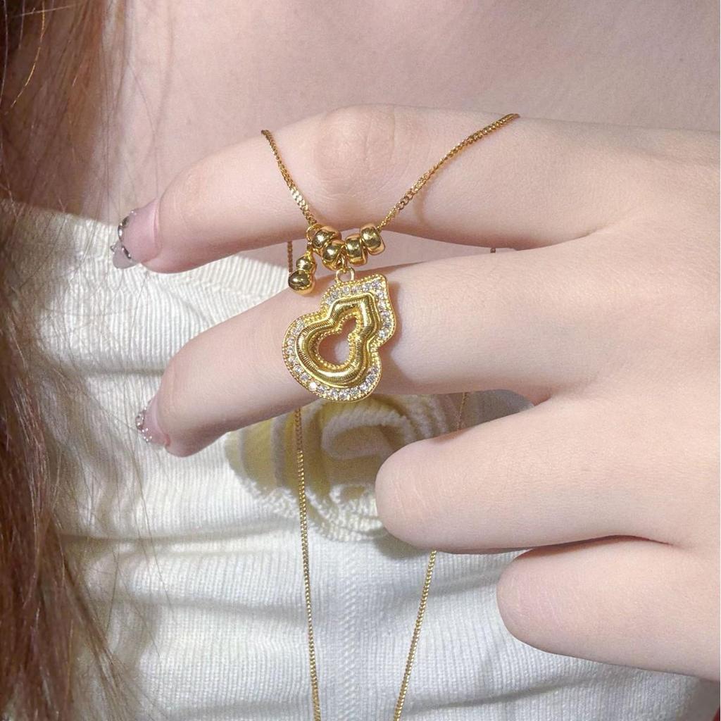 Exquisite S925 Sterling Silver Zircon Gourd Necklace for Women - Luxury Brushed Clavicle Chain