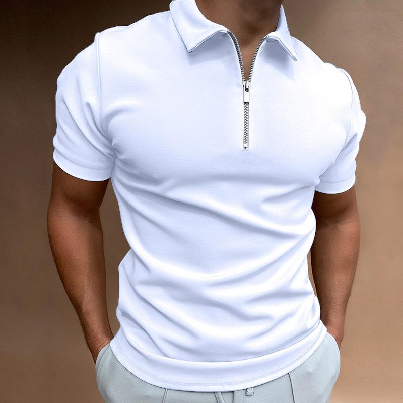 Men'S Hot Sale Men'S 3D Printed Zipper Short Sleeve Solid Color Polo Top T-Shirt