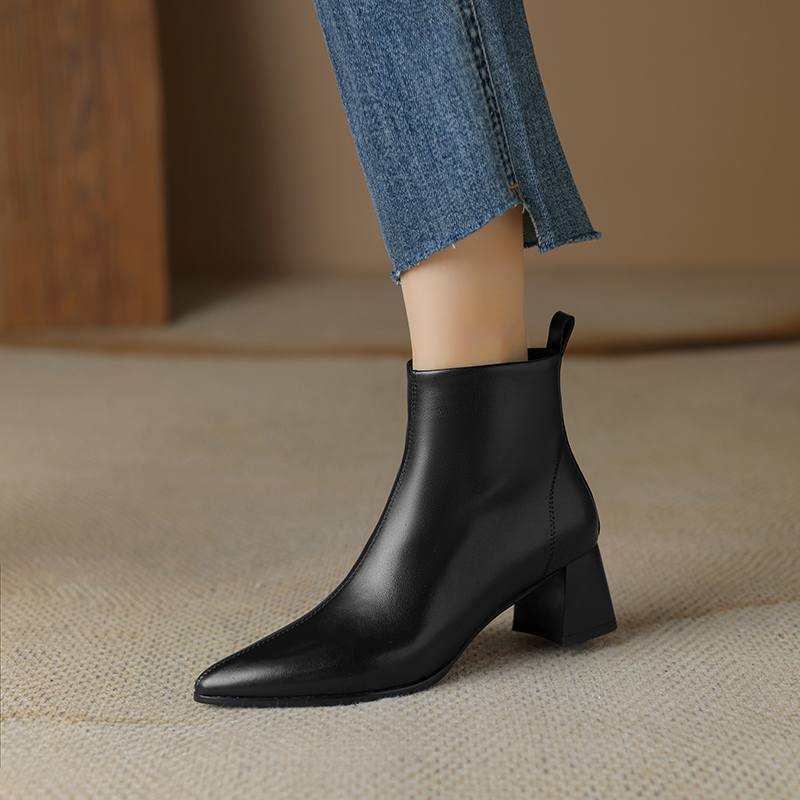 Krazing Pot Sheepskin Winter Round Toe Med Heels Fashion Boots Women Zipper Elegant Women Ankle Boots