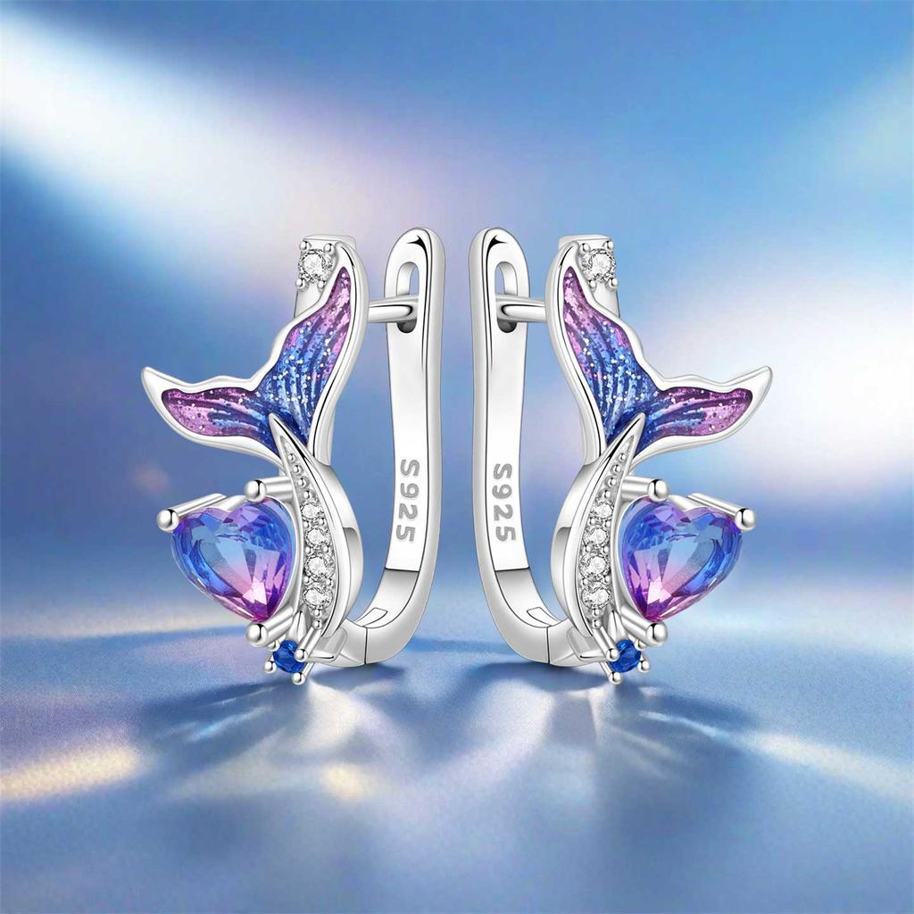 Orstarry 925 Silver Starry Mermaid Tail Hoop Earrings For Women Original Love Jewelry Party Gifts