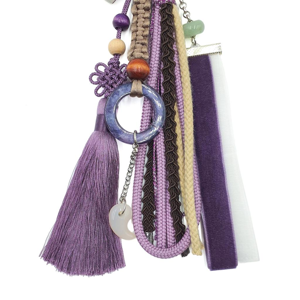 Violet Flower Keyring - Korean Style Knot Design, 22cm Pastel Purple and Beige Statement Charm