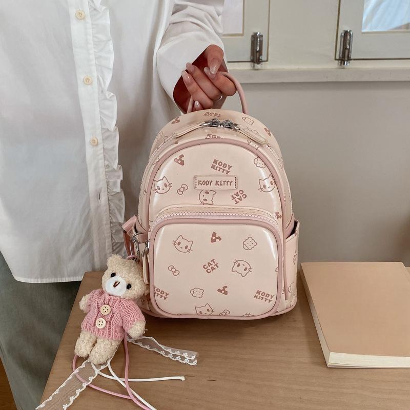 Fresh and Cute Cat Print Double-shoulder Bag for Women, Stylish and Fashionable for Daily Use.