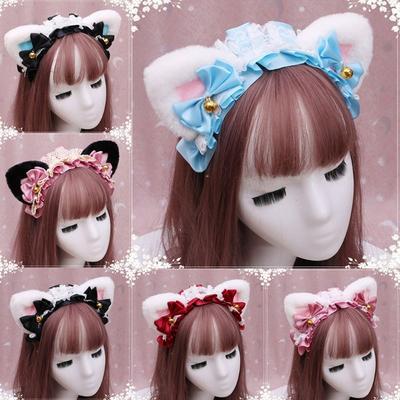 Ribbon Bowknot Maid Hairband Ruffles Lace Cosplay Headwear Cat Ear Headband  Masquerade Event