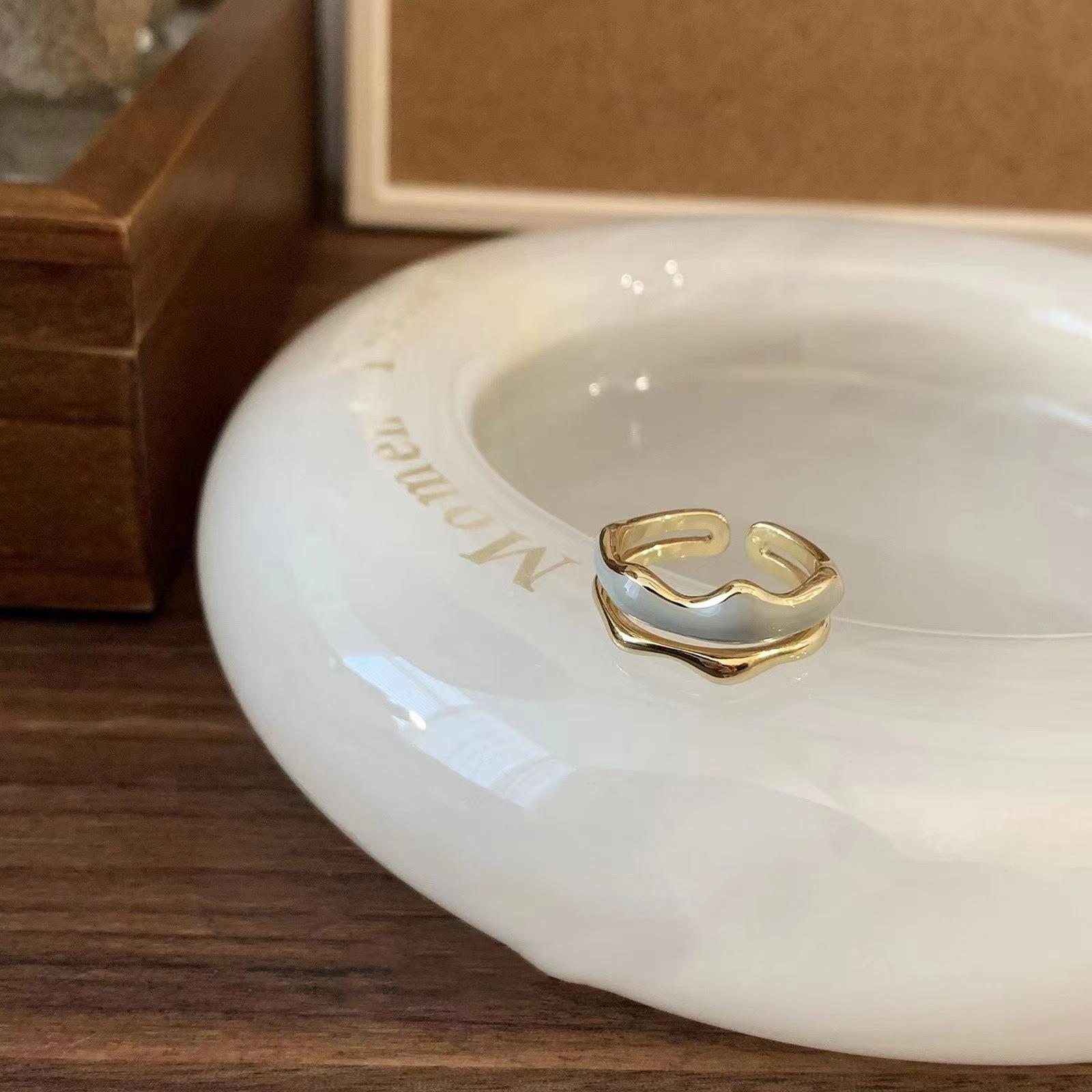 French retro unique design drip glaze checkerboard ring fashionable high-end personality double-layer ring