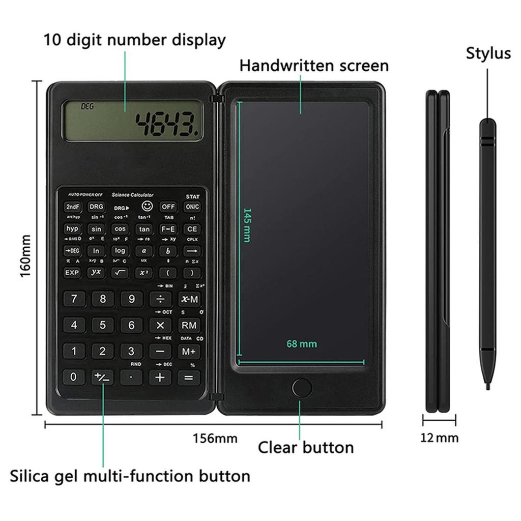 2-v-1 skládací vědecká kalkulačka a 6palcový psací tablet 10místný LCD displej pro studenta a učitele na vysoké škole