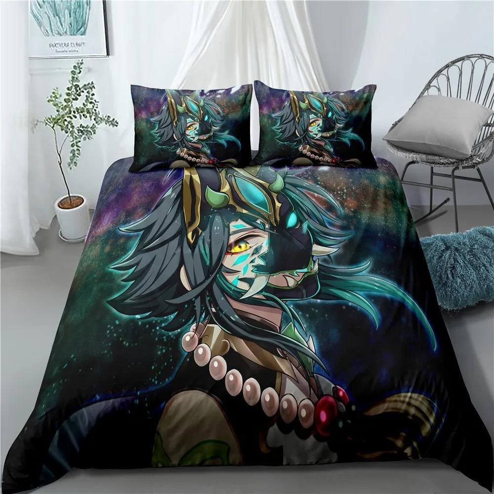 Genshin Impact Bedding Set Game Print Duvet Cover Quilt Soft Duvet Cover Sets Home Textile Queen King Size Girl Kids Room Decor