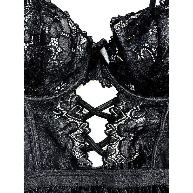 Sexy Lingerie Lace Bra And Panty Set Exotic Costumes Sensual Transparent Lace Erotic Apparel Porn Sex Outfit Top and Briefs