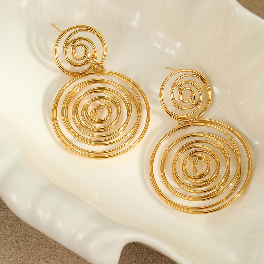 GEMCHIC Women's Gold Plated Stainless Steel Geometric Spiral Earrings Statement Drop Jewelry