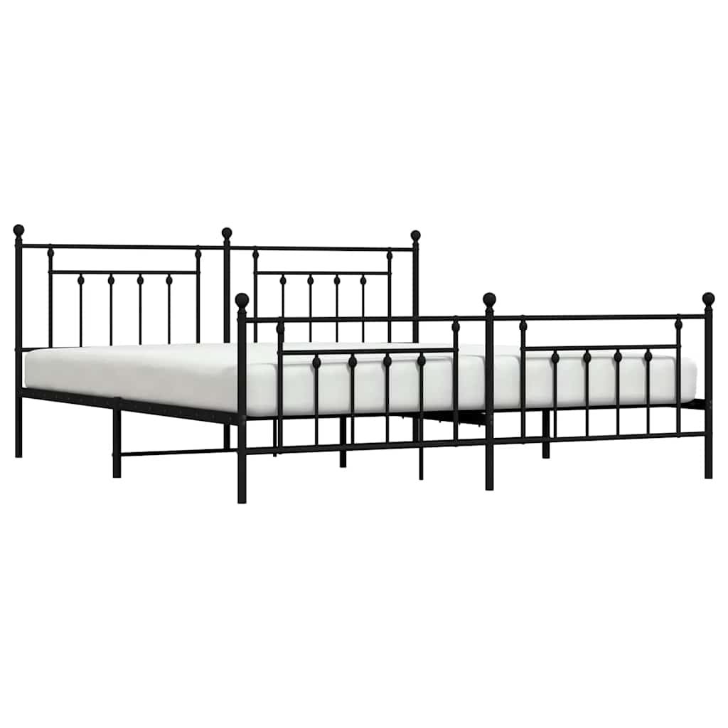 Metal Bed Frame with Headboard and Footboard Black 193 x 203 cm