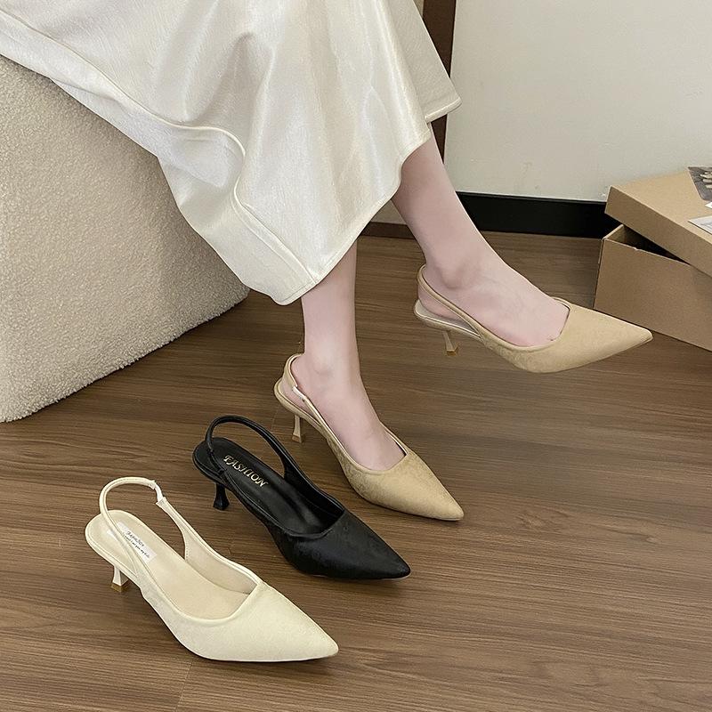 Purple French Women's Spring and Summer Shallow Mouth Socialite Pointed Head Temperament Sandals Bag Head Rear High Heels Strap Muller Single Shoes